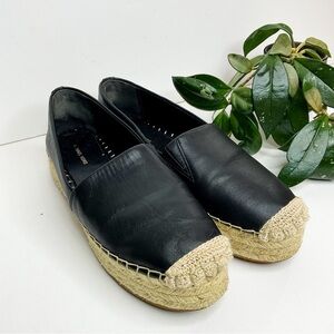 MICHAEL KORS Black Leather Espadrilles | Gold Logo | Size 7